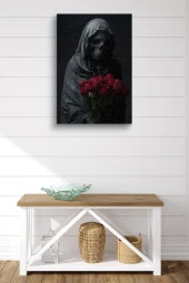 Kırmızı Gülleri Tutan İskelet Yağlı Kanvas Tablo thumbnail 2