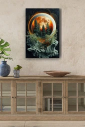 Çam Ağaçları ve Dolunay Detaylı Kabartma Görünümlü Tasarım Yağlı Kanvas Tablo thumbnail 1