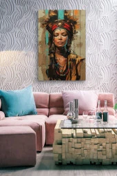 Kızılderili Kadın Portre Yağlı Kanvas Tablo thumbnail 6