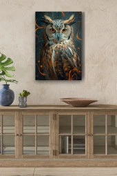 Turuncu Renkler İçerisindeki Baykuş Yağlı Kanvas Tablo thumbnail 1