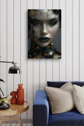 Kırık Porselen Görünümlü Kadın Yüzü Yağlı Kanvas Tablo thumbnail 4