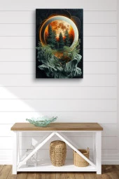 Çam Ağaçları ve Dolunay Detaylı Kabartma Görünümlü Tasarım Yağlı Kanvas Tablo thumbnail 2