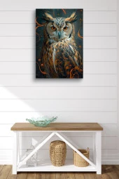 Turuncu Renkler İçerisindeki Baykuş Yağlı Kanvas Tablo thumbnail 2