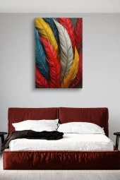 Rengarenk Kuş Tüyleri Yağlı Kanvas Tablo thumbnail 3