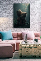 Birbirine Sarılan Peluş Ayılar Yağlı Kanvas Tablo thumbnail 6