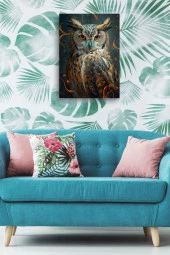 Turuncu Renkler İçerisindeki Baykuş Yağlı Kanvas Tablo thumbnail 5