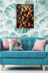 Rengarenk Kediler Yağlı Kanvas Tablo thumbnail 5