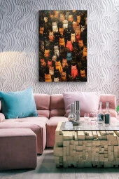 Rengarenk Kediler Yağlı Kanvas Tablo thumbnail 7