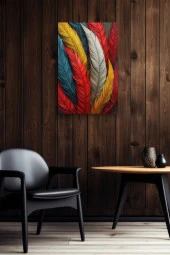 Rengarenk Kuş Tüyleri Yağlı Kanvas Tablo thumbnail 6