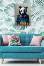 Müzik Dinleyen Genç Panda Yağlı Kanvas Tablo thumbnail 5