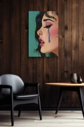Modernist Ağlayan Kadın Yan Profil Yağlı Kanvas Tablo thumbnail 5