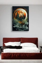 Çam Ağaçları ve Dolunay Detaylı Kabartma Görünümlü Tasarım Yağlı Kanvas Tablo thumbnail 3