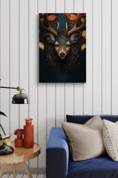 Boynuzları Tahta Görünümlü Geyik Yağlı Kanvas Tablo thumbnail 4