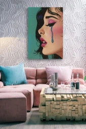 Modernist Ağlayan Kadın Yan Profil Yağlı Kanvas Tablo thumbnail 6