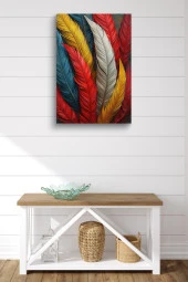 Rengarenk Kuş Tüyleri Yağlı Kanvas Tablo thumbnail 2