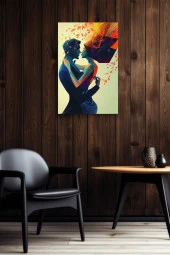 Birbirine Sarılmış Kadın ve Erkek 2D Yağlı Kanvas Tablo thumbnail 5