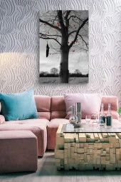 Kırmızı Meyveli Kurumuş Ağaç Yağlı Kanvas Tablo thumbnail 7