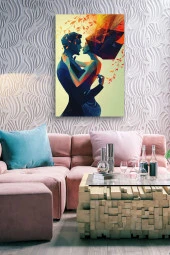 Birbirine Sarılmış Kadın ve Erkek 2D Yağlı Kanvas Tablo thumbnail 6