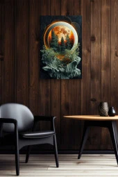 Çam Ağaçları ve Dolunay Detaylı Kabartma Görünümlü Tasarım Yağlı Kanvas Tablo thumbnail 6