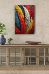 Rengarenk Kuş Tüyleri Yağlı Kanvas Tablo thumbnail 1