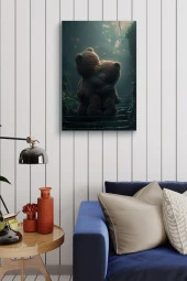 Birbirine Sarılan Peluş Ayılar Yağlı Kanvas Tablo thumbnail 3