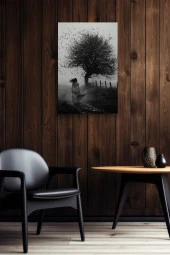 Siyah Beyaz Ağaca Yürüyen Kadın Yağlı Kanvas Tablo thumbnail 6