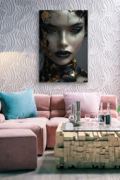 Kırık Porselen Görünümlü Kadın Yüzü Yağlı Kanvas Tablo thumbnail 7