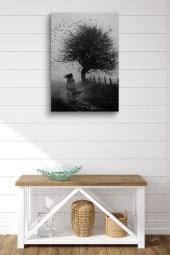 Siyah Beyaz Ağaca Yürüyen Kadın Yağlı Kanvas Tablo thumbnail 2