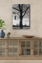 Kırmızı Meyveli Kurumuş Ağaç Yağlı Kanvas Tablo thumbnail 1