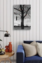 Kırmızı Meyveli Kurumuş Ağaç Yağlı Kanvas Tablo thumbnail 4