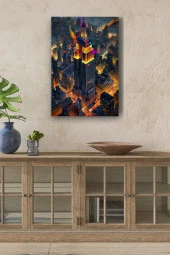 Binalar Arasındaki Gökdelen Yağlı Kanvas Tablo thumbnail 1