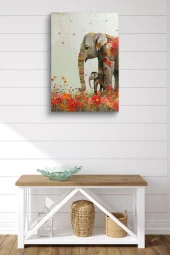 Anne Fil ve Yavrusu Yağlı Kanvas Tablo thumbnail 2