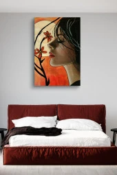 Çiçekler ve Kadın Detayı Yağlı Kanvas Tablo thumbnail 3