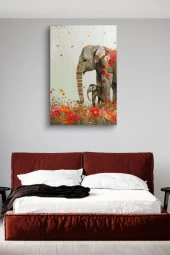 Anne Fil ve Yavrusu Yağlı Kanvas Tablo thumbnail 3