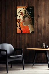 Çiçekler ve Kadın Detayı Yağlı Kanvas Tablo thumbnail 6