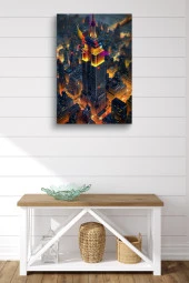 Binalar Arasındaki Gökdelen Yağlı Kanvas Tablo thumbnail 2