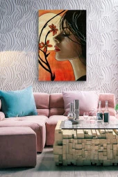 Çiçekler ve Kadın Detayı Yağlı Kanvas Tablo thumbnail 7