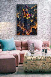 Binalar Arasındaki Gökdelen Yağlı Kanvas Tablo thumbnail 7