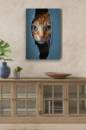 Duvar Arkasından Bakan Kedi Yağlı Kanvas Tablo thumbnail 1
