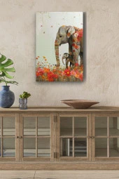 Anne Fil ve Yavrusu Yağlı Kanvas Tablo thumbnail 1