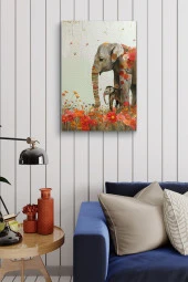 Anne Fil ve Yavrusu Yağlı Kanvas Tablo thumbnail 4