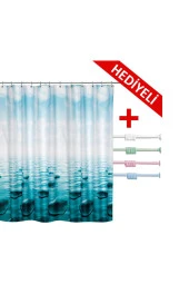 Prado Stone Banyo Perdesi Duş Perdesi 180X200 Banyo Askısı Hediye Bp5075-180X200-H - 1