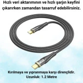 Coofbe Super Şarj Transparan 1.2Mt 60W Type-C to Type-C Şarj Kablosu Örgü Tasarım Kopmaz Kablo - 4