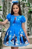 Kız Çocuk Karlar Prensesi Elsa Baskılı Mavi Elbise thumbnail 3