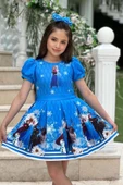 Kız Çocuk Karlar Prensesi Elsa Baskılı Mavi Elbise thumbnail 1