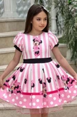 Kız Çocuk Minnie Baskılı Çizgi Detaylı Tüllü Pembe Elbise thumbnail 5