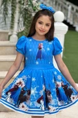 Kız Çocuk Karlar Prensesi Elsa Baskılı Mavi Elbise thumbnail 5