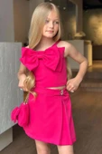 Kız Çocuk Fiyonk Detaylı İp Askılı Fuşya Şortlu Takım thumbnail 1