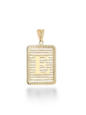 E Harfi Taşsız Izgara Modeli 14 Ayar Altın Harfli Kolye Ucu Uç thumbnail 1