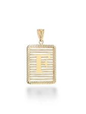 F Harfi Taşsız Izgara Modeli 14 Ayar Altın Harfli Kolye Ucu Uç thumbnail 1